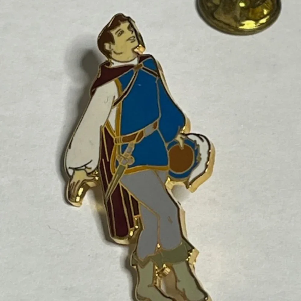 Disney Prince Charming Snow White Lapel Hat Vest Pin Gold Tone 1.75